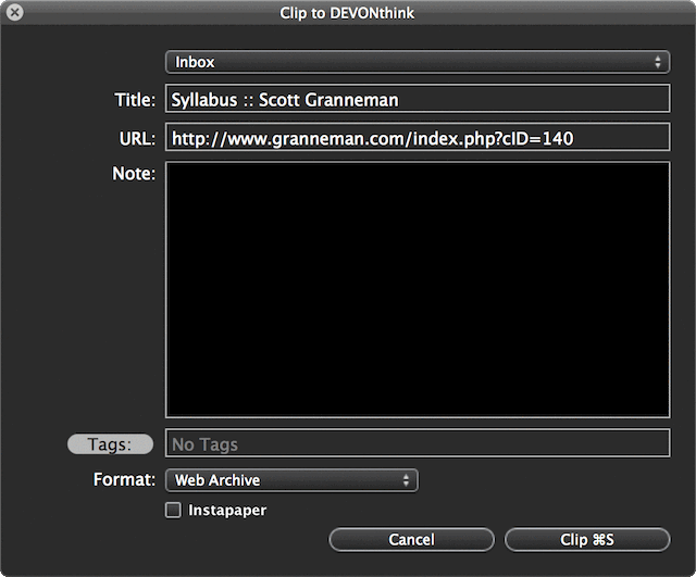 Clip to DEVONthink browser extension