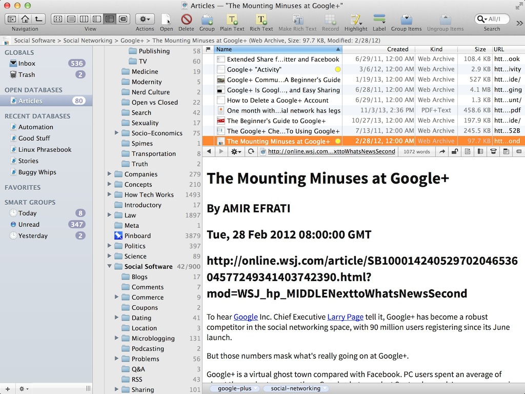 Webpage article in DEVONthink