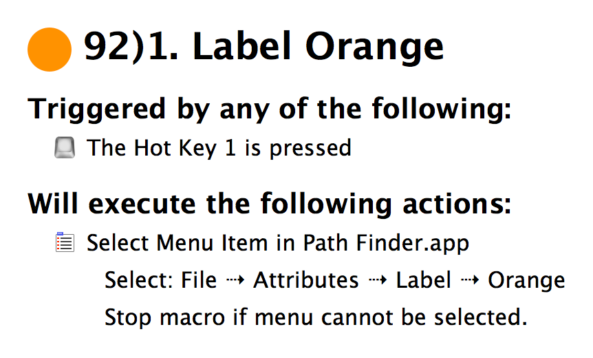Change a Label color to Orange in Path Finder using Keyboard Maestro